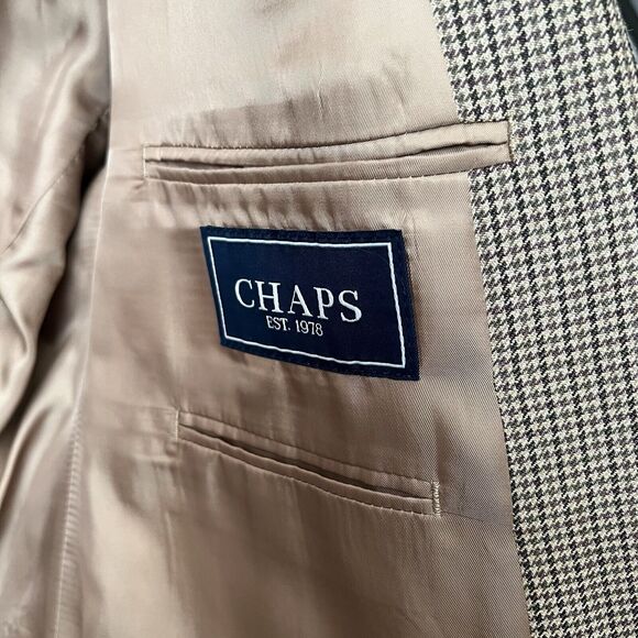 CHAPS Blazer Suit Jacket Mens 46 R Sport Coat Brown Black Houndstooth Silk Wool - Picture 15 of 16